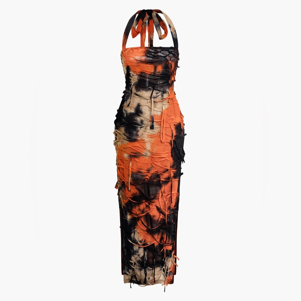 Tie dye distressed mesh. Maxi dress